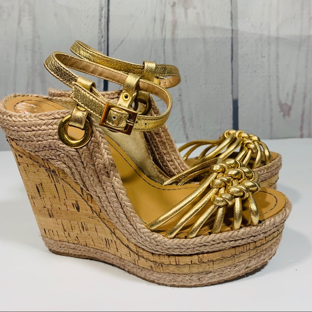 H by Halston Espadrille Golden Wedges